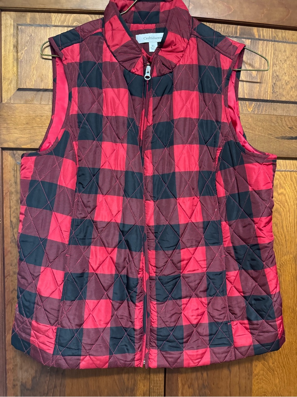 croft & barrow Red and Black Quilted Plaid Vest